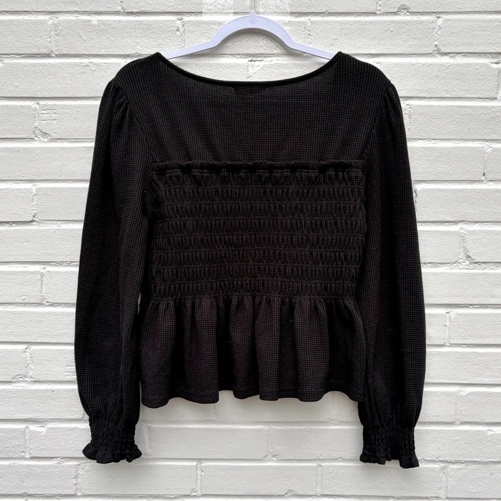 Altar’d State Waffle Knit Long Sleeve Smocked Peasant Top, SZ L EUC - Picture 6 of 6